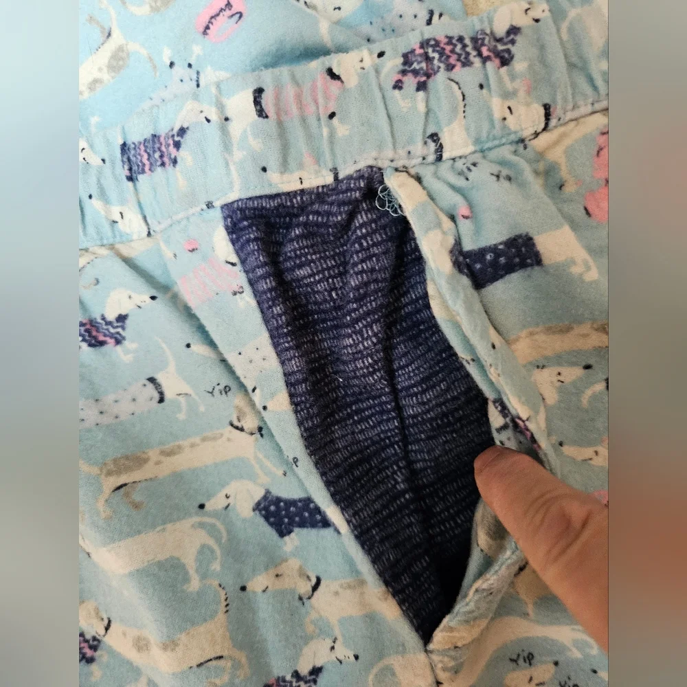 Munki Munki XXL Flannel Pajama Set Blue Dachshund Dog Print Button Up Fleece